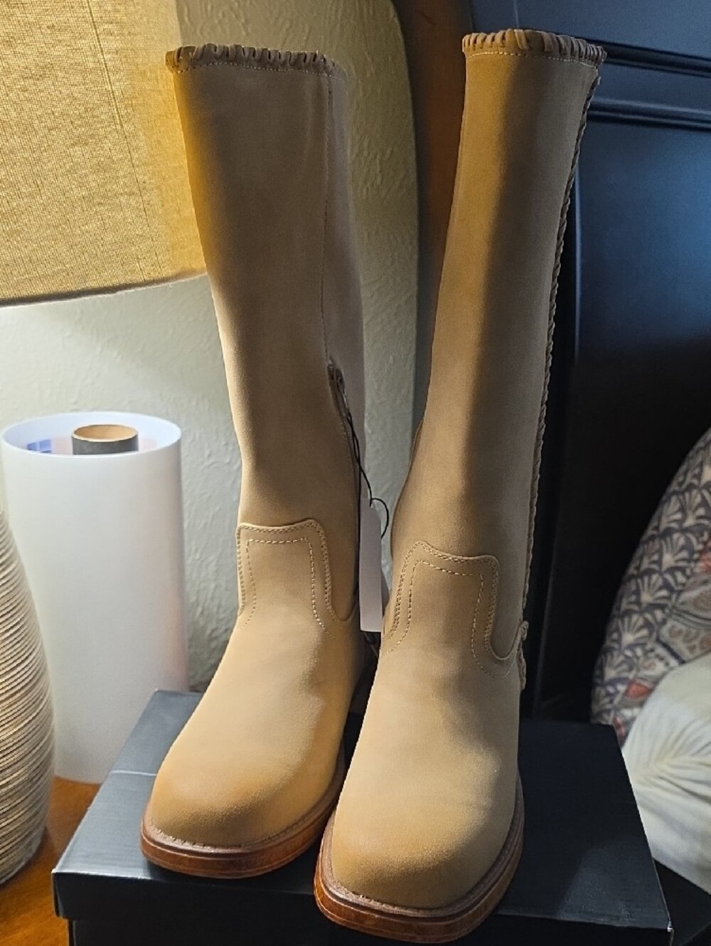 New York & Company Tan Braided-Trim Tall Heeled Boots - Picture 2 of 8
